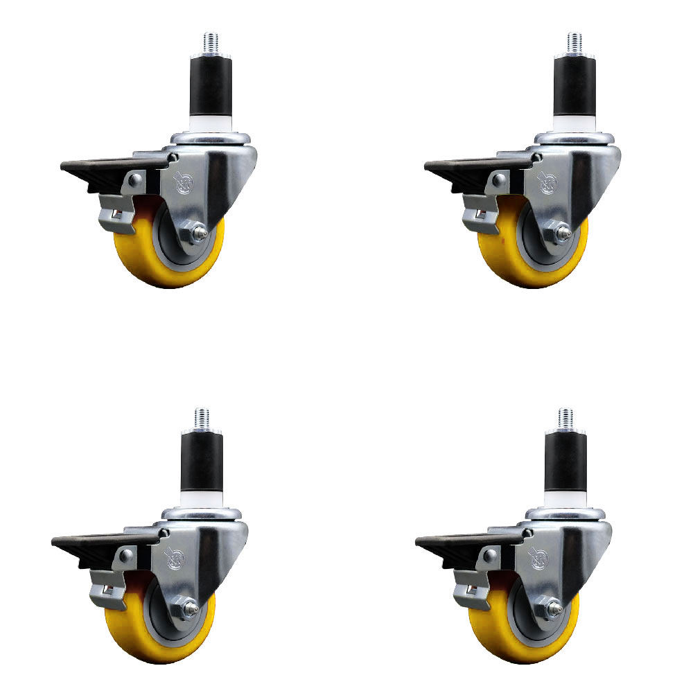 SCC-EX20S314-PPUB-YEL-PLB-112-4 Polyurethane Swivel Expanding Stem Caster with 3 in. Yellow Wheels & 1.5 in. Stems - Set of 4