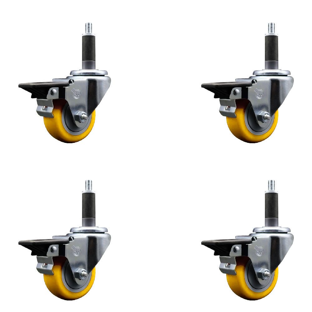 SCC-EX20S314-PPUB-YEL-PLB-1-4 Polyurethane Swivel Expanding Stem Caster with 3 in. Yellow Wheels & 1 in. Stems - Set of 4