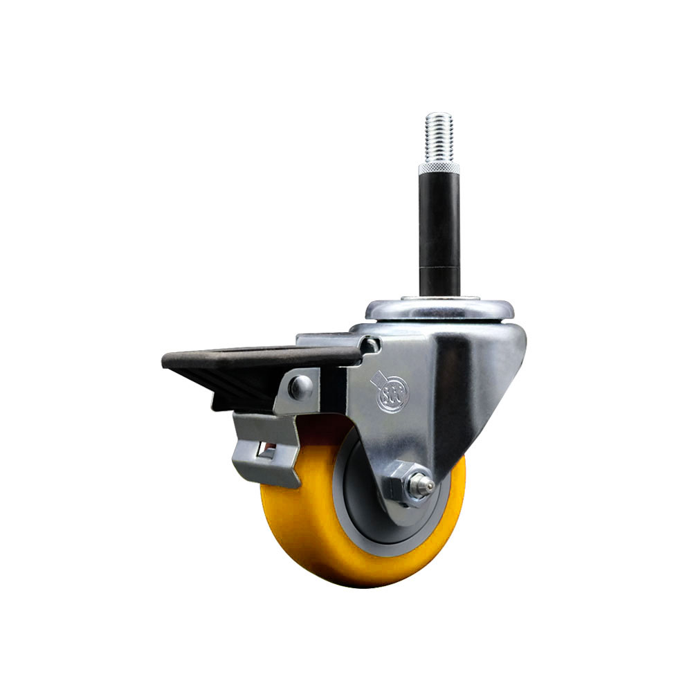 SCC-EX20S314-PPUB-YEL-PLB-34 Polyurethane Expanding Stem Swivel Caster with 3 in. Yellow Wheel & 0.75 in. Stem & Posi Locking Brake