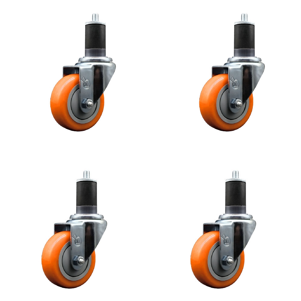 SCC-EX20S3514-PPUB-ORG-158-4 Polyurethane Swivel Expanding Stem Caster with 3.5 in. Orange Wheels & 1.63 in. Stems - Set of 4