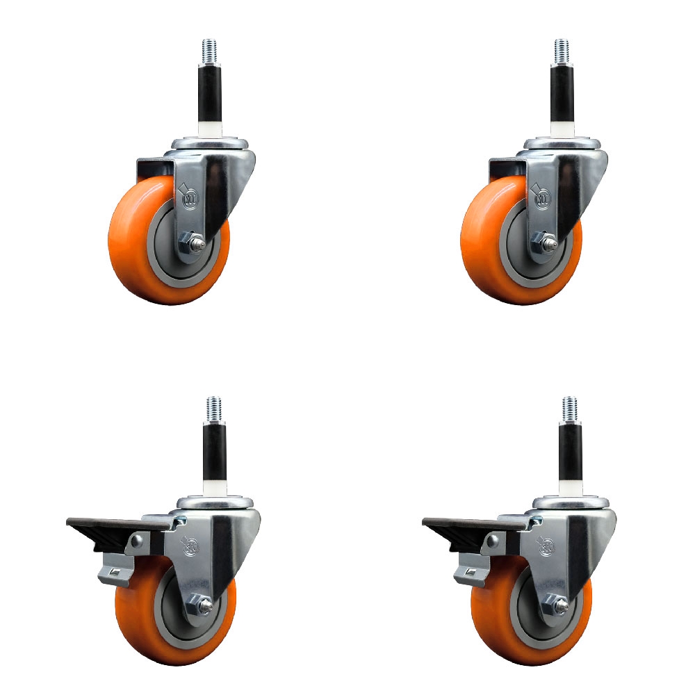 SCC-EX20S3514-PPUB-ORG-2-PLB-2-78 Polyurethane Swivel Expanding Stem Caster with 3.5 in. Orange Wheels & 0.87 in. Stems - Set of 4