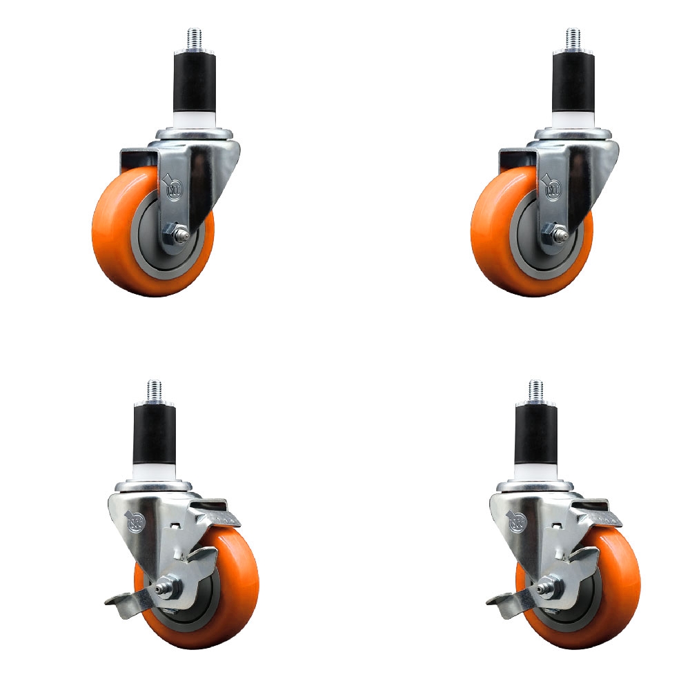 SCC-EX20S3514-PPUB-ORG-2-TLB-2-112 Polyurethane Swivel Expanding Stem Caster with 3.5 in. Orange Wheels & 1.5 in. Stems - Set of 4