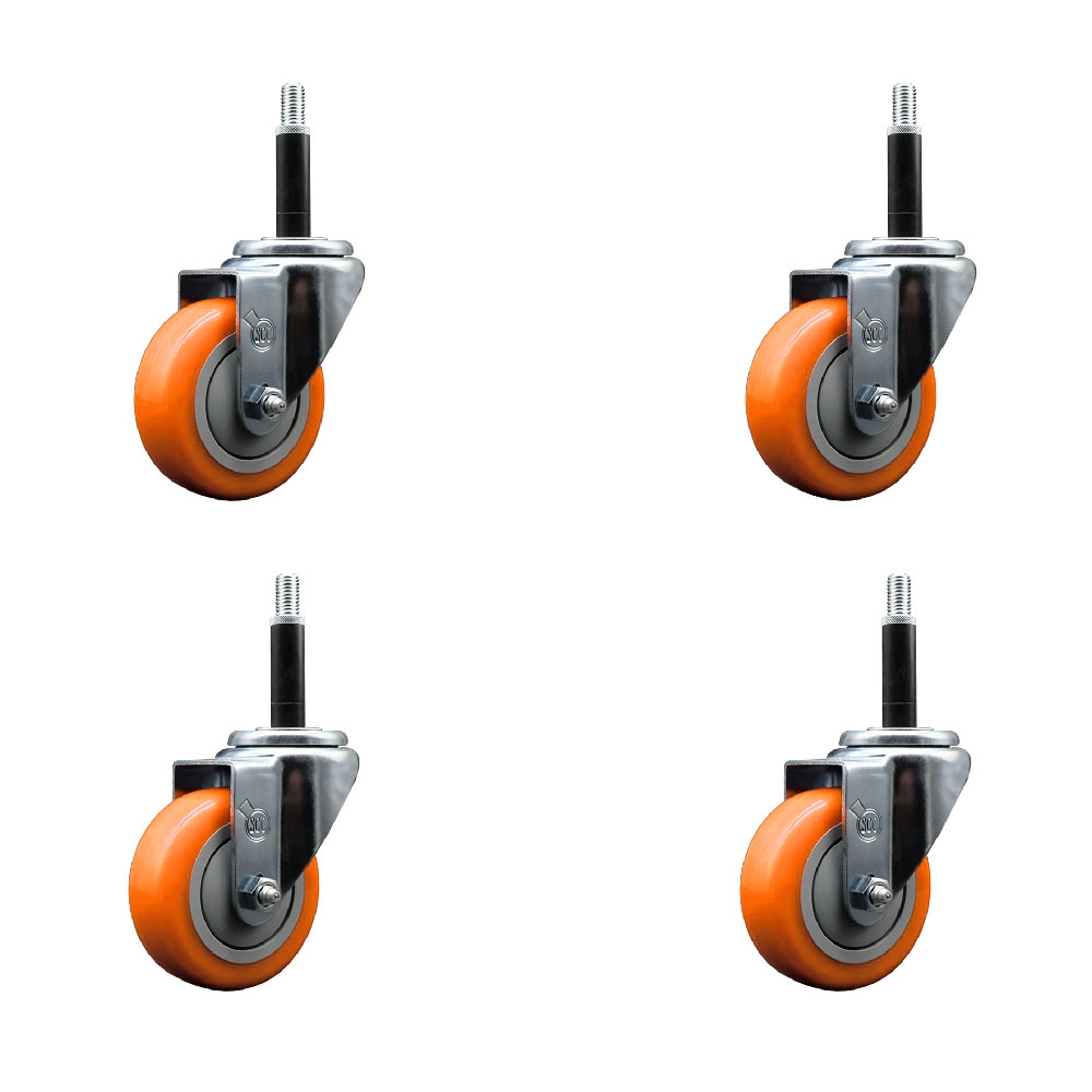 SCC-EX20S3514-PPUB-ORG-34-4 Polyurethane Swivel Expanding Stem Caster with 3.5 in. Orange Wheels & 0.75 in. Stems - Set of 4