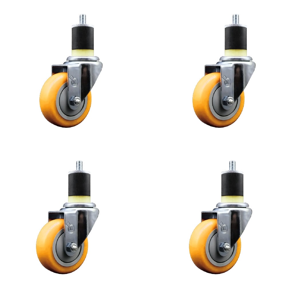 SCC-EX20S3514-PPUB-YEL-178-4 Polyurethane Swivel Expanding Stem Caster with 3.5 in. Yellow Wheels & 1.87 in. Stems - Set of 4