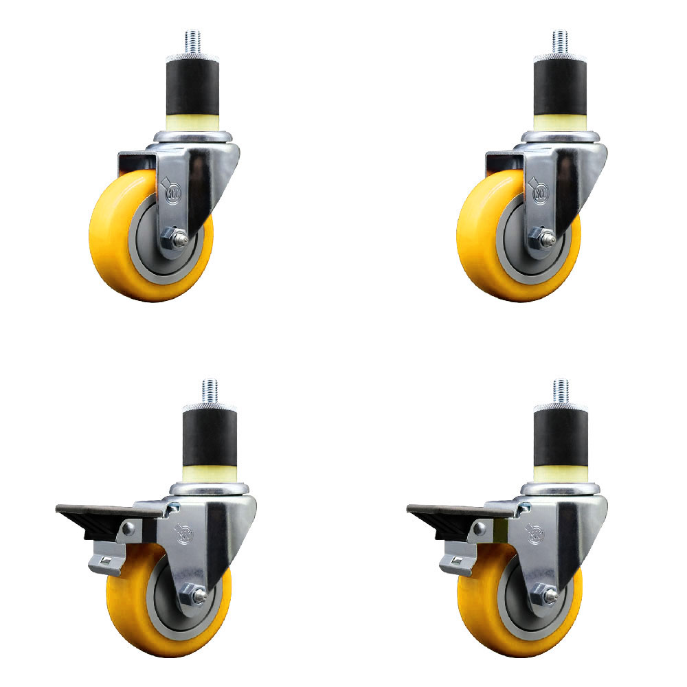 SCC-EX20S3514-PPUB-YEL-2-PLB-2-178 Polyurethane Swivel Expanding Stem Caster with 3.5 in. Yellow Wheels & 1.87 in. Stems - Set of 4