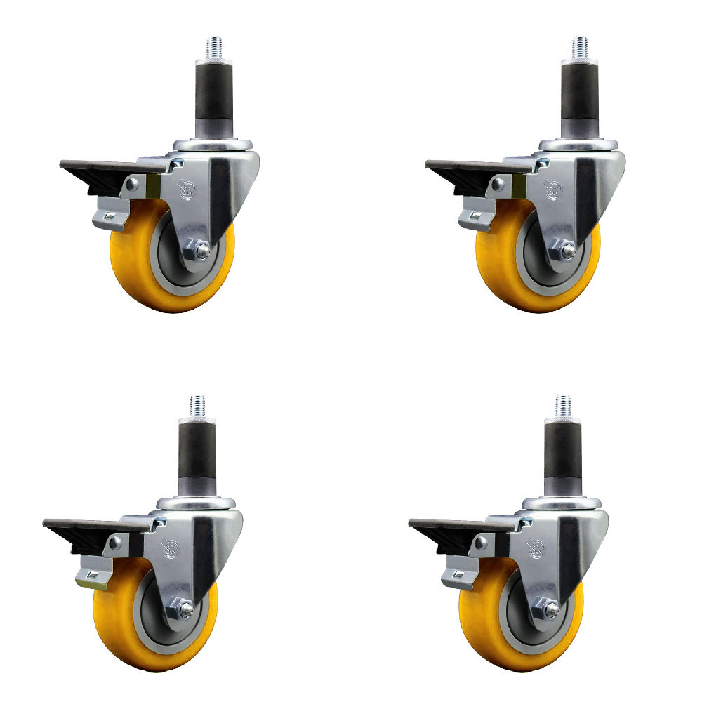 SCC-EX20S3514-PPUB-YEL-PLB-114-4 Polyurethane Swivel Expanding Stem Caster with 3.5 in. Yellow Wheels & 1.25 in. Stems - Set of 4