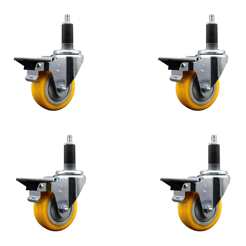 SCC-EX20S3514-PPUB-YEL-PLB-118-4 Polyurethane Swivel Expanding Stem Caster with 3.5 in. Yellow Wheels & 1.13 in. Stems - Set of 4
