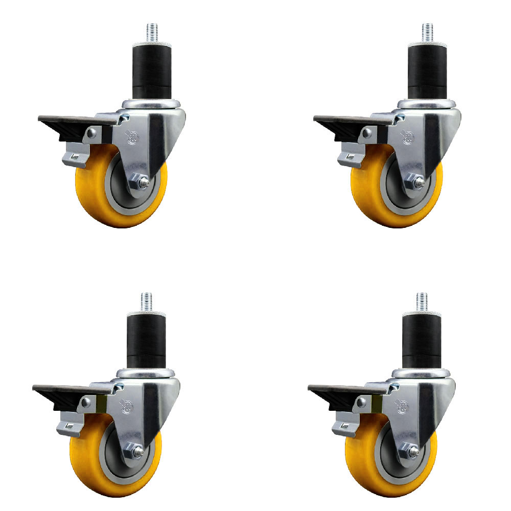SCC-EX20S3514-PPUB-YEL-PLB-134-4 Polyurethane Swivel Expanding Stem Caster with 3.5 in. Yellow Wheels & 1.75 in. Stems - Set of 4