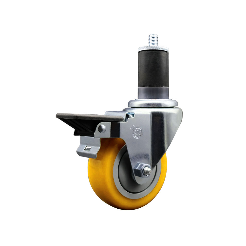 SCC-EX20S3514-PPUB-YEL-PLB-158 Polyurethane Expanding Stem Swivel Caster with 3.5 in. Yellow Wheel & 1.63 in. Stem & Posi Locking Brake