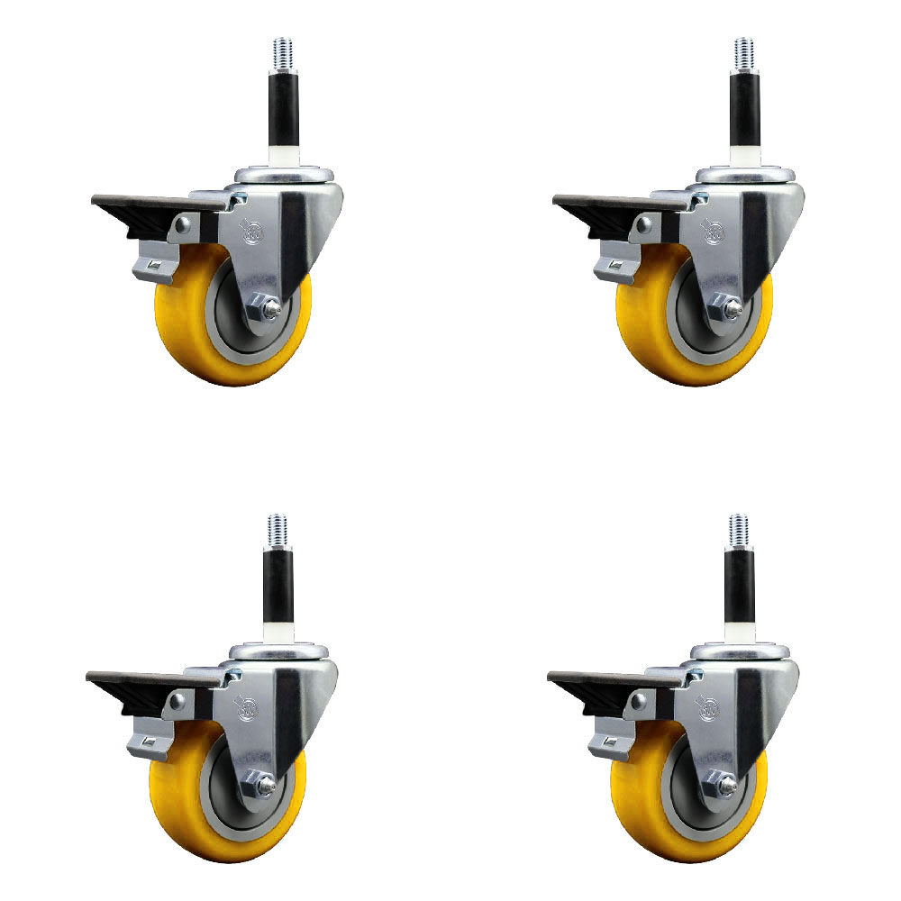 SCC-EX20S3514-PPUB-YEL-PLB-78-4 Polyurethane Swivel Expanding Stem Caster with 3.5 in. Yellow Wheels & 0.87 in. Stems - Set of 4