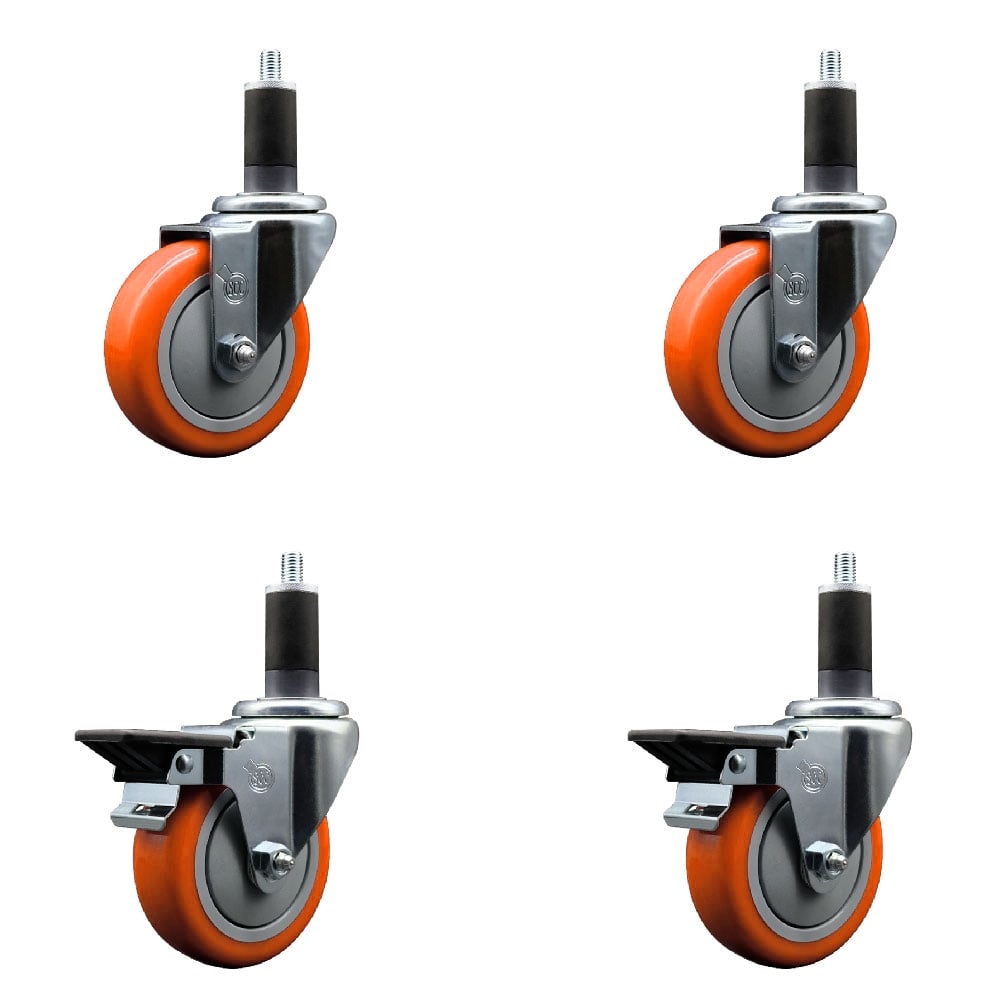 SCC-EX20S414-PPUB-ORG-2-PLB-2-114 Polyurethane Swivel Expanding Stem Caster with 4 in. Orange Wheels & 1.25 in. Stems - Set of 4