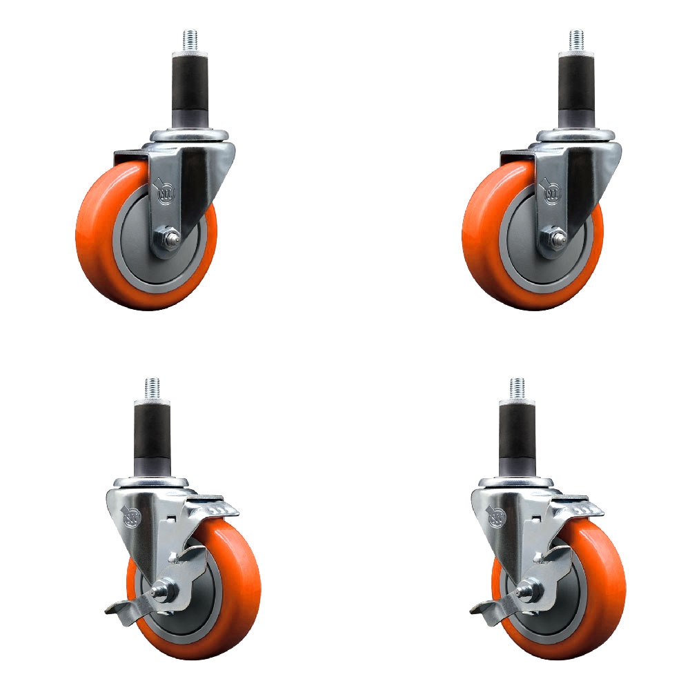 SCC-EX20S414-PPUB-ORG-2-TLB-2-114 Polyurethane Swivel Expanding Stem Caster with 4 in. Orange Wheels & 1.25 in. Stems - Set of 4