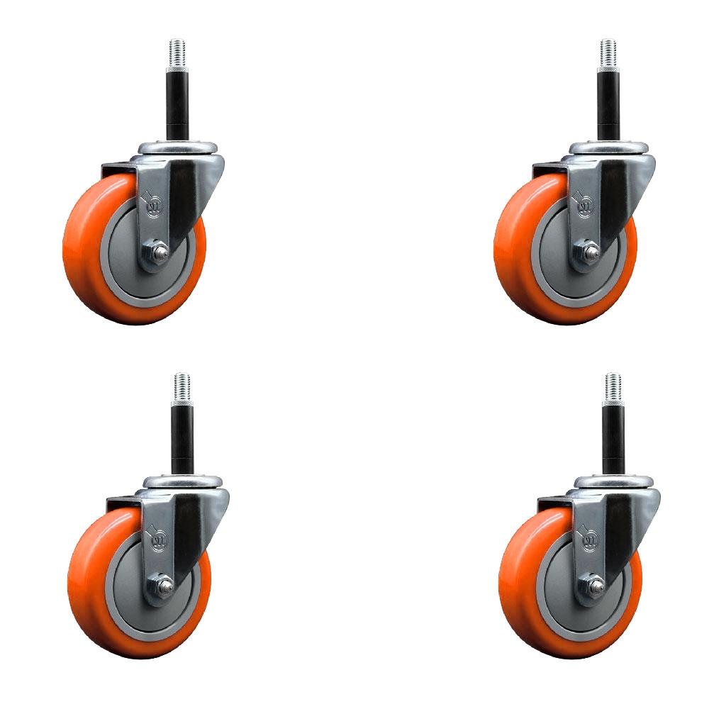 SCC-EX20S414-PPUB-ORG-34-4 Polyurethane Swivel Expanding Stem Caster with 4 in. Orange Wheels & 0.75 in. Stems - Set of 4