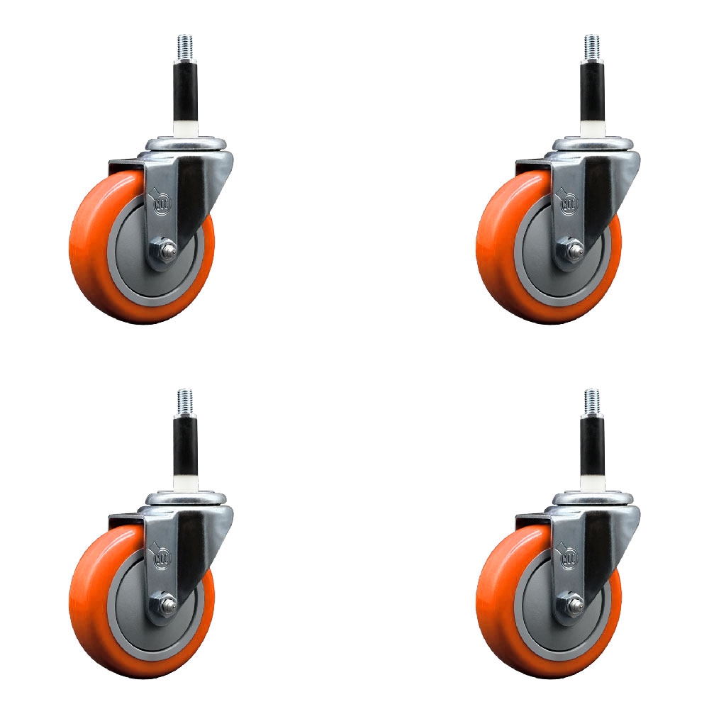 SCC-EX20S414-PPUB-ORG-78-4 Polyurethane Swivel Expanding Stem Caster with 4 in. Orange Wheels & 0.87 in. Stems - Set of 4