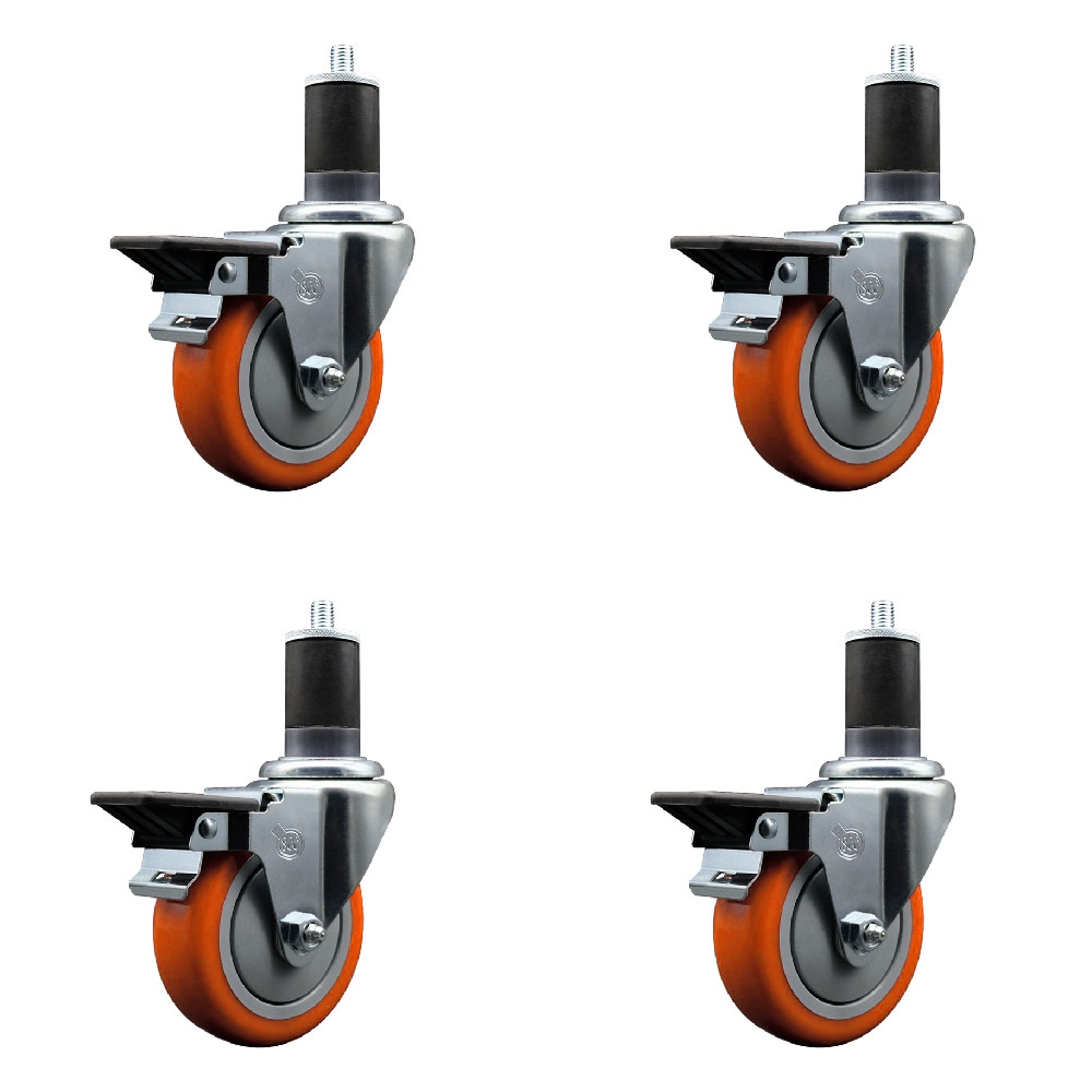 SCC-EX20S414-PPUB-ORG-PLB-158-4 Polyurethane Swivel Expanding Stem Caster with 4 in. Orange Wheels & 1.63 in. Stems - Set of 4