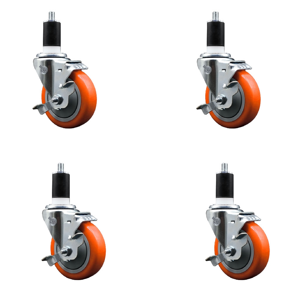 SCC-EX20S414-PPUB-ORG-TLB-112-4 Polyurethane Swivel Expanding Stem Caster with 4 in. Orange Wheels & 1.5 in. Stems - Set of 4