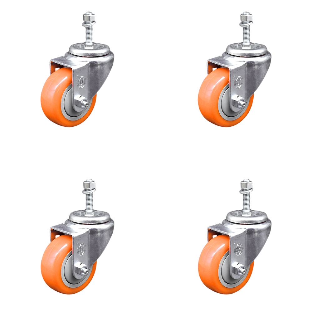 SCC-TS20S3514-PPUB-ORG-381615-4 Polyurethane Swivel Threaded Stem Caster with 3.5 x 1.25 in. Orange Wheels & 0.38 in. Stems - Set of 4