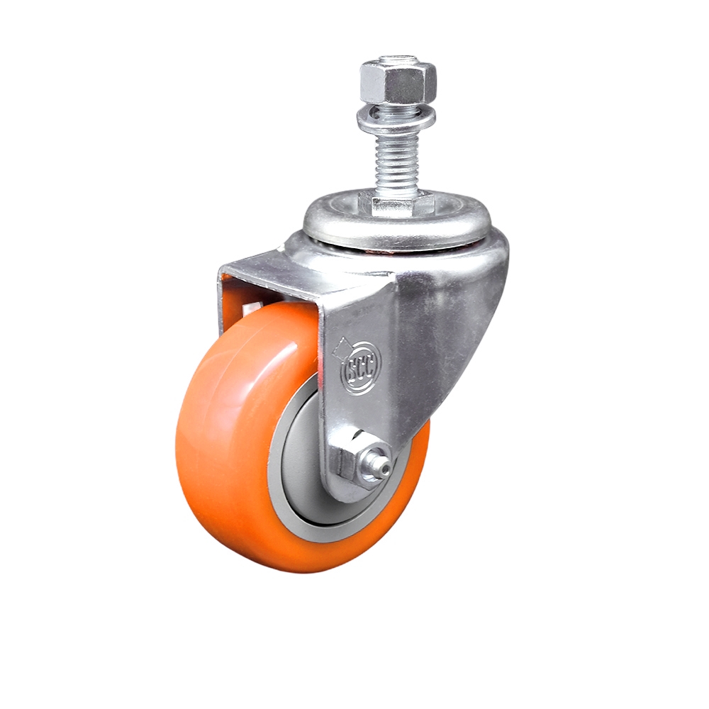 SCC-TS20S3514-PPUB-ORG-M1215 Polyurethane Swivel Threaded Stem Caster with 3.5 x 1.25 in. Orange Wheel & 12 mm Stem