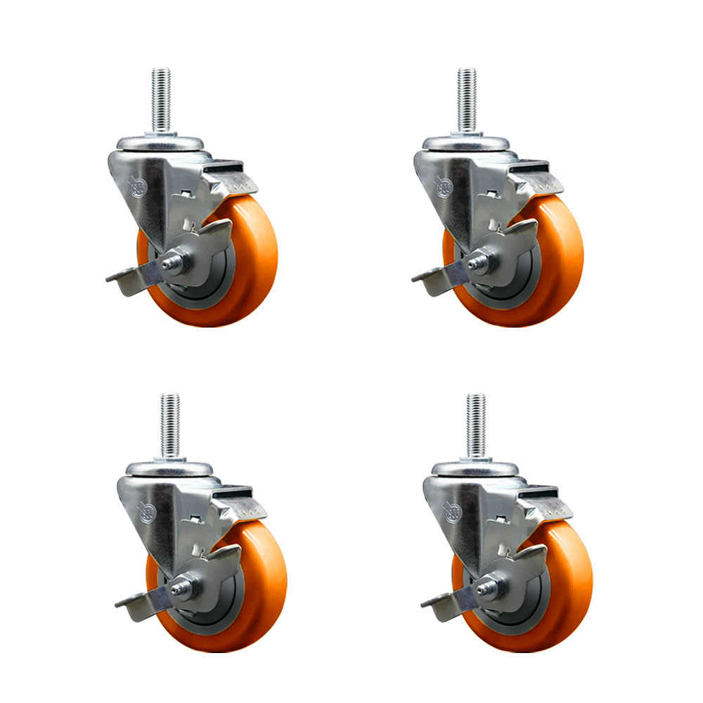 SCC-TS20S3514-PPUB-ORG-TLB-34212-4 Polyurethane Swivel Threaded Stem Caster with 3.5 x 1.25 in. Orange Wheels & 0.75 in. Stems - Set of 4