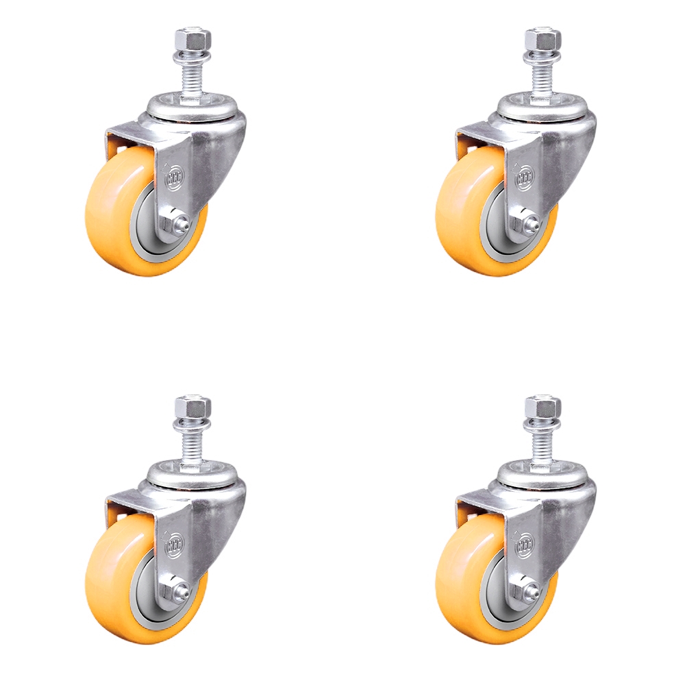 SCC-TS20S3514-PPUB-YEL-M1215-4 Polyurethane Swivel Threaded Stem Caster with 3.5 x 1.25 in. Yellow Wheels & 12 mm Stems - Set of 4