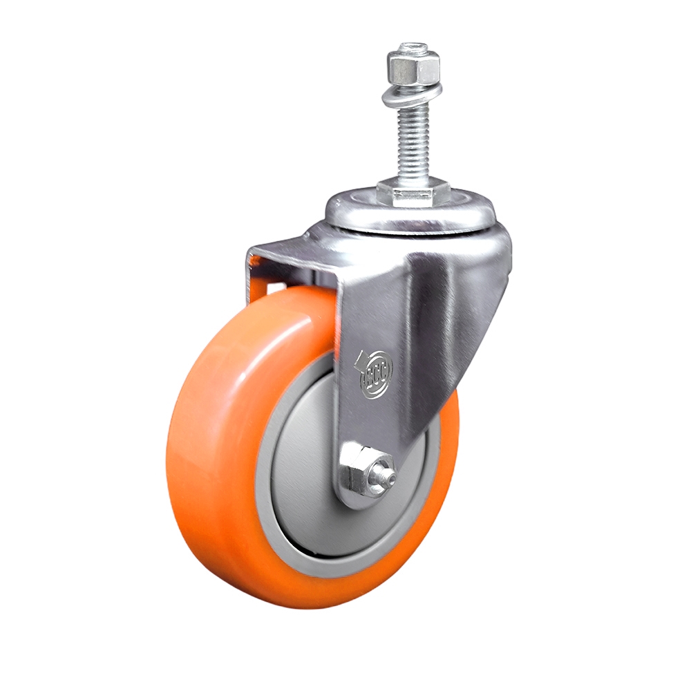 SCC-TS20S414-PPUB-ORG-381615 Polyurethane Swivel Threaded Stem Caster with 4 x 1.25 in. Orange Wheel & 0.38 in. Stem