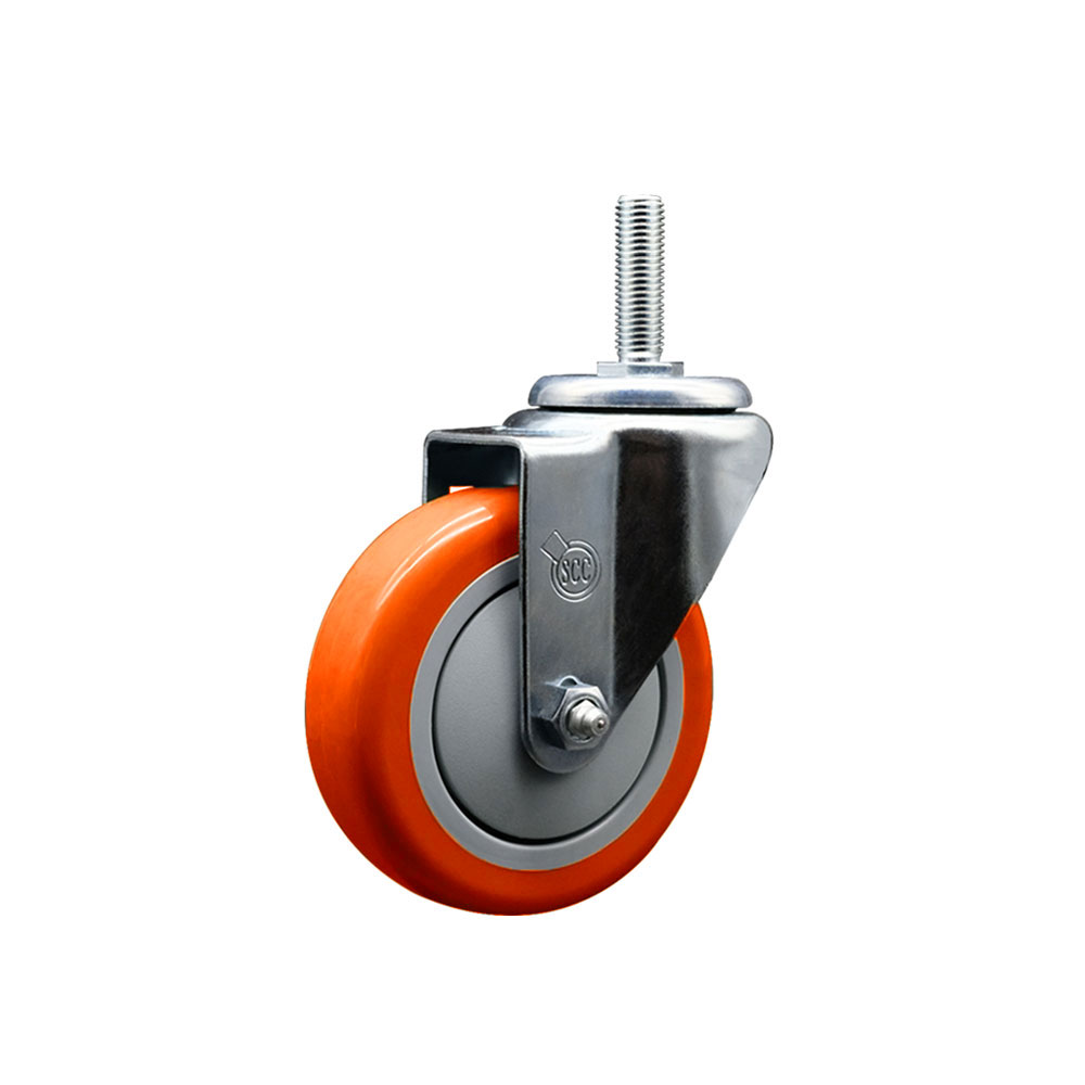 SCC-TS20S414-PPUB-ORG-58212 Polyurethane Swivel Threaded Stem Caster with 4 x 1.25 in. Orange Wheel & 0.63 in. Stem