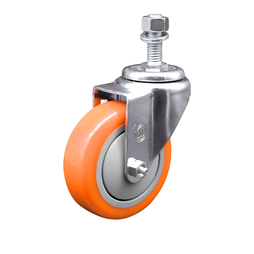 SCC-TS20S414-PPUB-ORG-M1215 Polyurethane Swivel Threaded Stem Caster with 4 x 1.25 in. Orange Wheel & 12 mm Stem