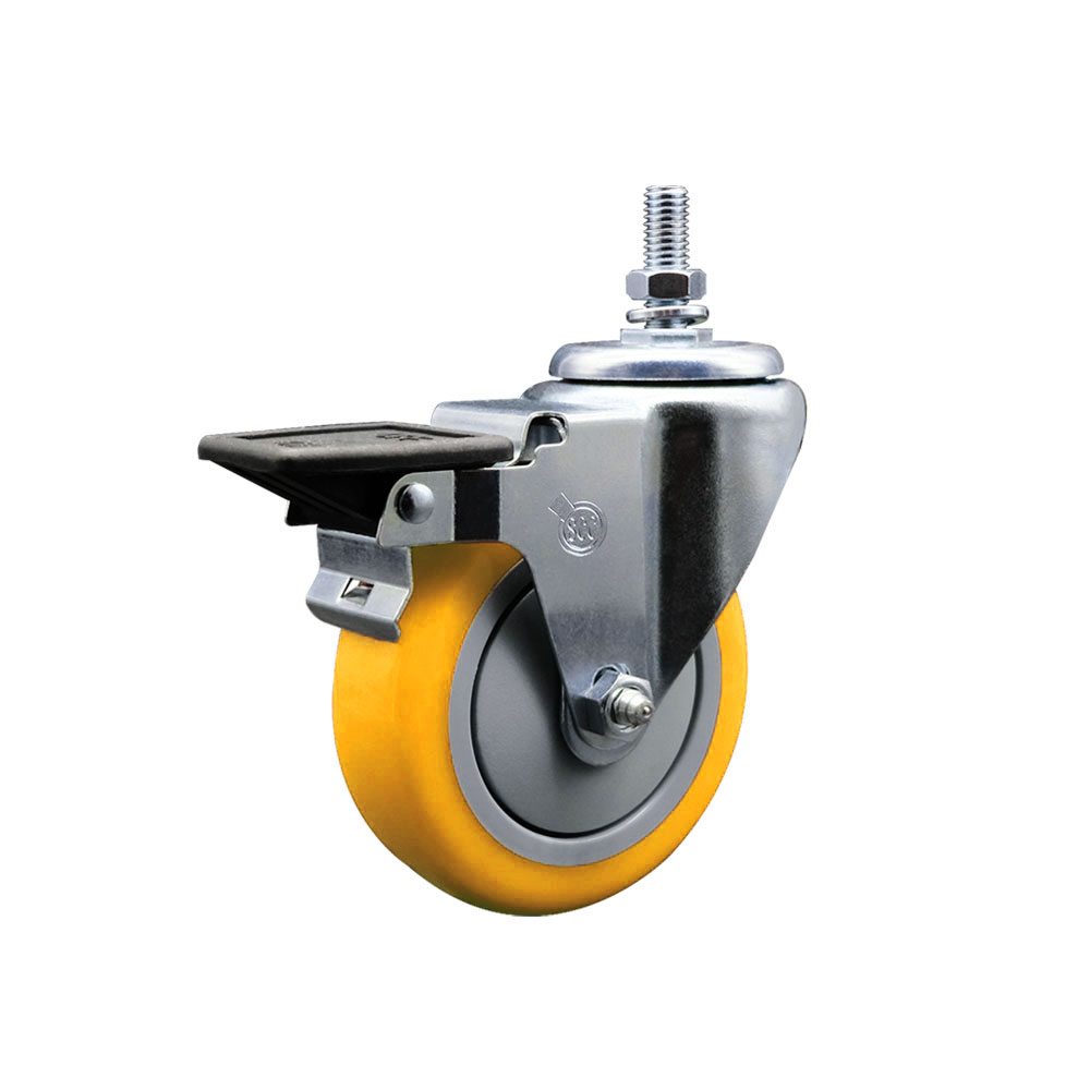 SCC-TS20S414-PPUB-YEL-PLB-121315 Polyurethane Swivel Threaded Stem Caster with 4 x 1.25 in. Yellow Wheel & 0.5 in. Stem & Posi Locking Brake
