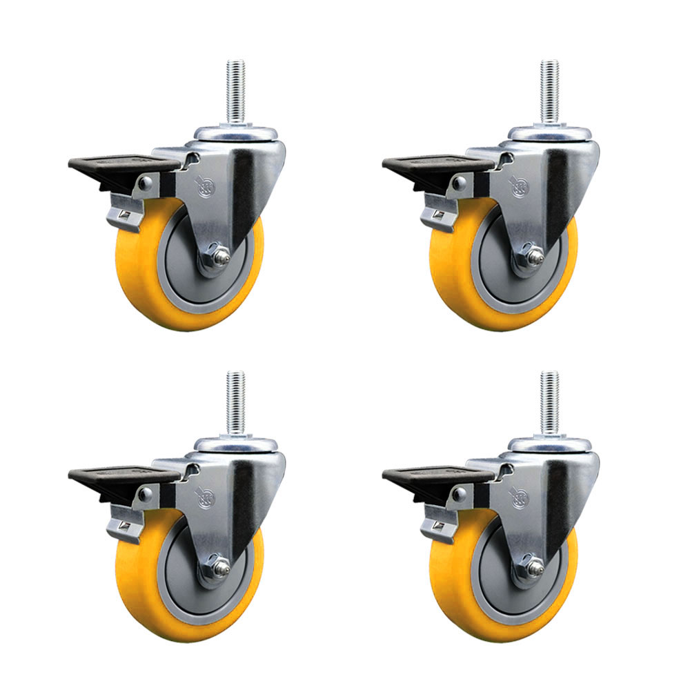SCC-TS20S414-PPUB-YEL-PLB-58212-4 Polyurethane Swivel Threaded Stem Caster with 4 x 1.25 in. Yellow Wheels & 0.63 in. Stems - Set of 4