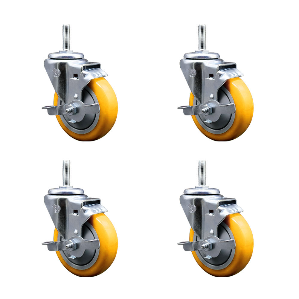 SCC-TS20S414-PPUB-YEL-TLB-58212-4 Polyurethane Swivel Threaded Stem Caster with 4 x 1.25 in. Yellow Wheels & 0.63 in. Stems - Set of 4