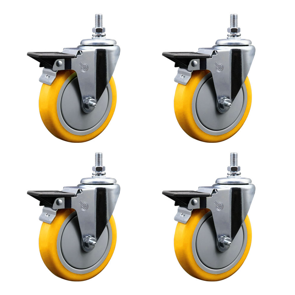 SCC-TS20S514-PPUB-YEL-PLB-121315-4 Polyurethane Swivel Threaded Stem Caster with 5 x 1.25 in. Yellow Wheels & 0.5 in. Stems - Set of 4