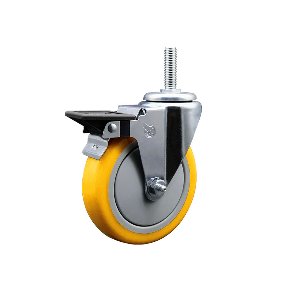 SCC-TS20S514-PPUB-YEL-PLB-58212 Polyurethane Swivel Threaded Stem Caster with 5 x 1.25 in. Yellow Wheel & 0.63 in. Stem & Posi Locking Brake
