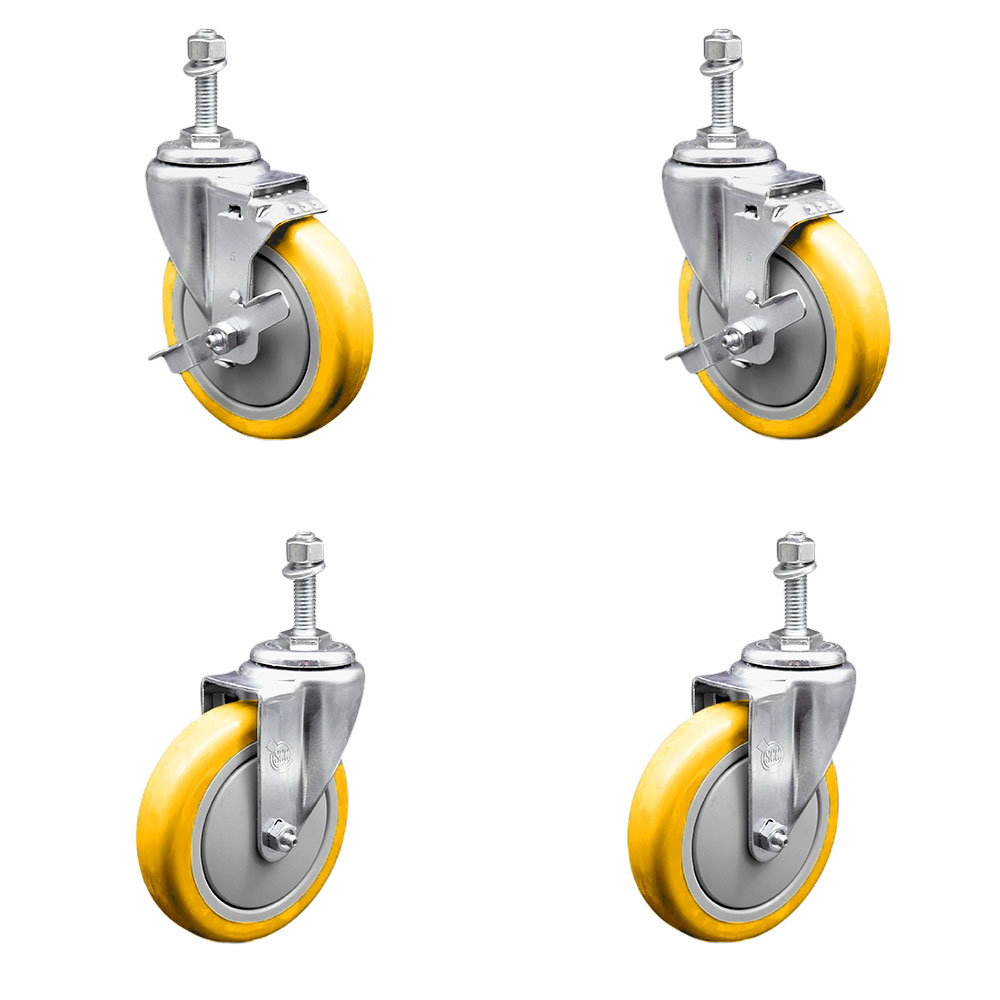 SCC-TS20S514-PPUB-YEL-TLB-M1015-2-S2 Polyurethane Swivel Threaded Stem Caster with 5 x 1.25 in. Yellow Wheels & 10 mm Stems - Set of 4