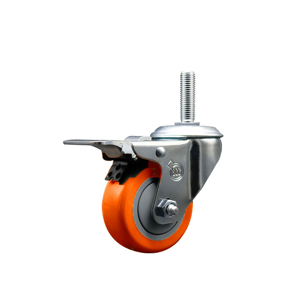 SCC-TSTTL20S314-PPUB-ORG-58212 Polyurethane Swivel Threaded Stem Caster with 3 x 1.25 in. Orange Wheel & 0.63 in. Stem & Total Locking Brake