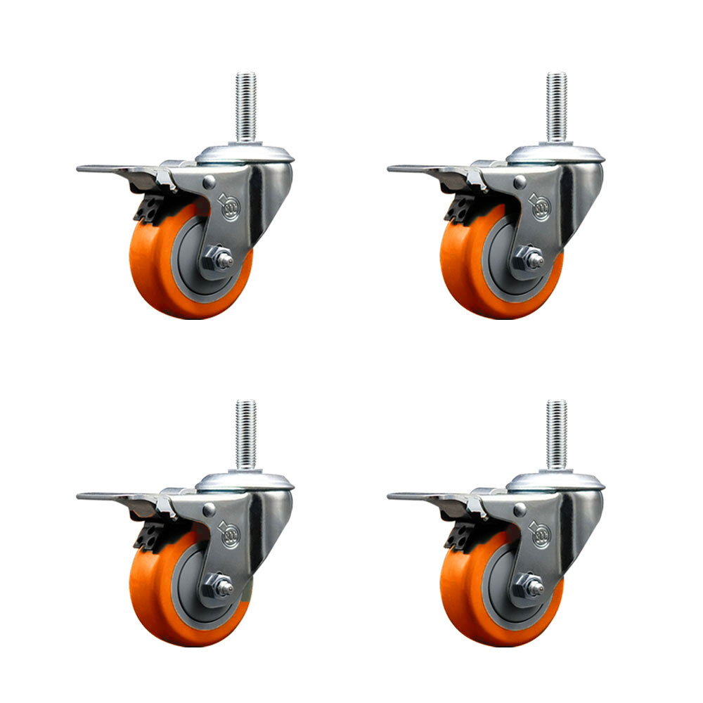 SCC-TSTTL20S314-PPUB-ORG-58212-4 Polyurethane Swivel Threaded Stem Caster with 3 x 1.25 in. Orange Wheels & 0.63 in. Stems - Set of 4