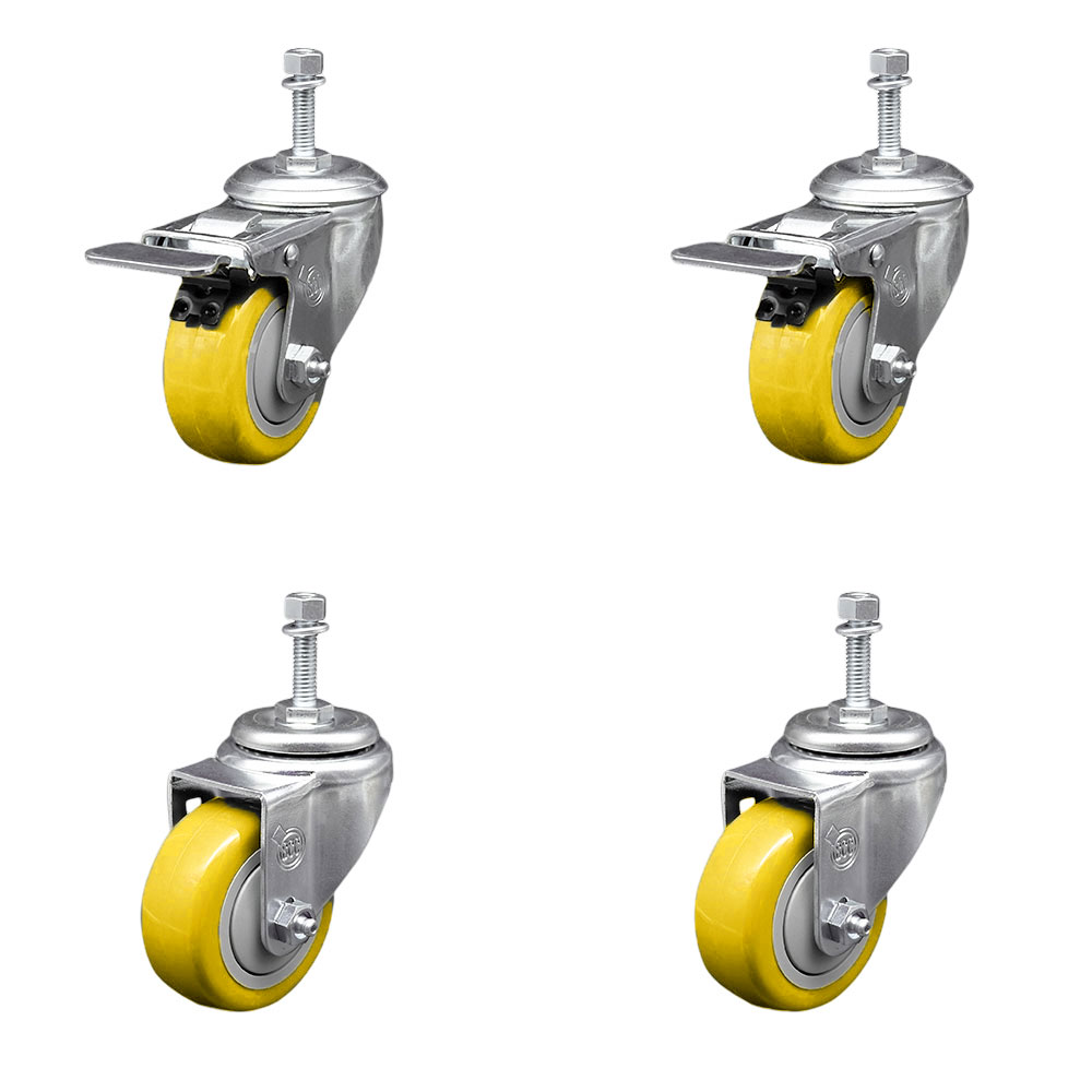 SCC-TSTTL20S314-PPUB-YEL-381615-2-S2 Polyurethane Swivel Threaded Stem Caster with 3 x 1.25 in. Yellow Wheels & 0.38 in. Stems - Set of 4