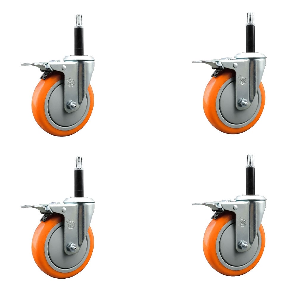 SCC-SSEXTTL20S514-PPUB-ORG-34-4 Stainless Steel Polyurethane Swivel Expanding Stem Caster with 5 in. Orange Wheels & 0.75 in. Stems - Set of 4