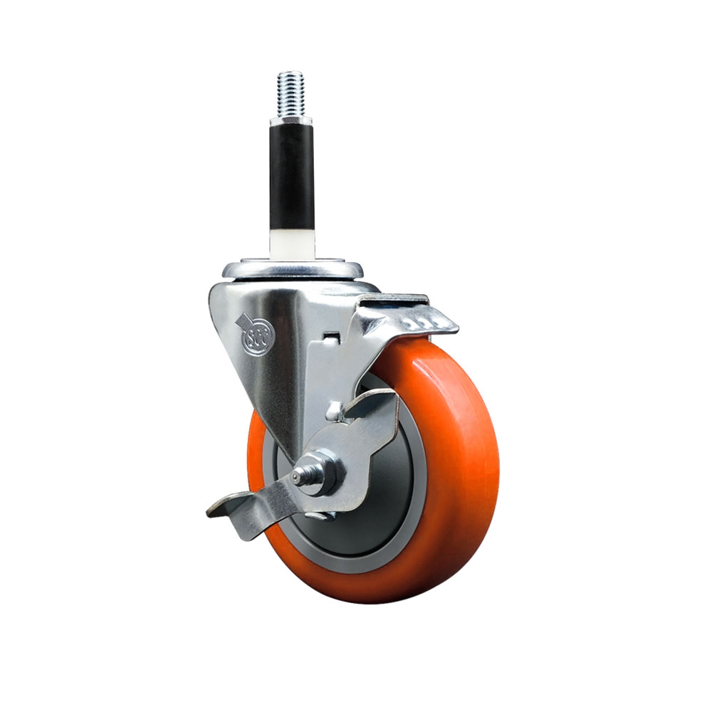 Polyurethane Swivel Caster - Orange - 4 in. Wheel - Top Locking Brake