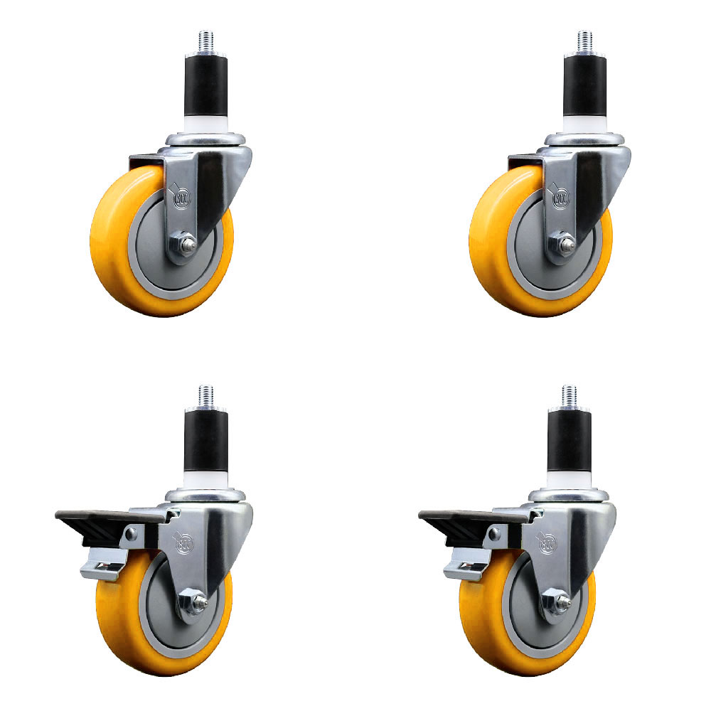 SCC-EX20S414-PPUB-YEL-2-PLB-2-112 Polyurethane Swivel Expanding Stem Caster with 4 in. Yellow Wheels & 1.5 in. Stems - Set of 4