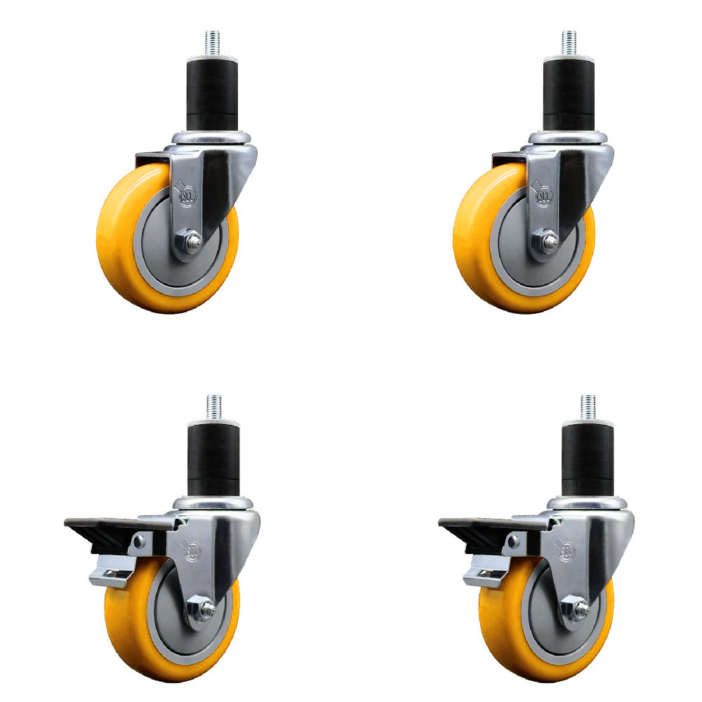 SCC-EX20S414-PPUB-YEL-2-PLB-2-134 Polyurethane Swivel Expanding Stem Caster with 4 in. Yellow Wheels & 1.75 in. Stems - Set of 4
