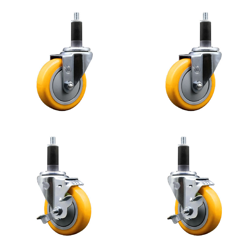 SCC-EX20S414-PPUB-YEL-2-TLB-2-118 Polyurethane Swivel Expanding Stem Caster with 4 in. Yellow Wheels & 1.13 in. Stems - Set of 4