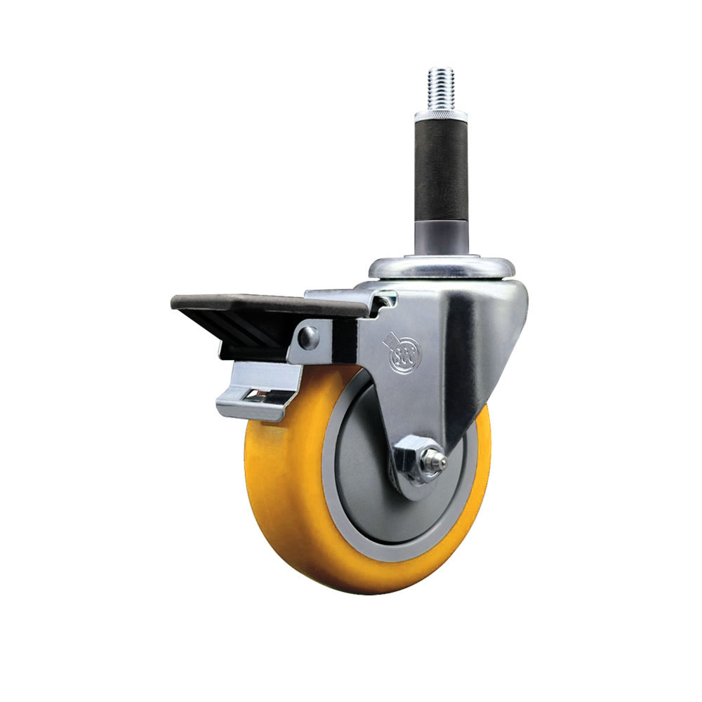 SCC-EX20S414-PPUB-YEL-PLB-1 Polyurethane Expanding Stem Swivel Caster with 4 in. Yellow Wheel & 1 in. Stem & Posi Locking Brake