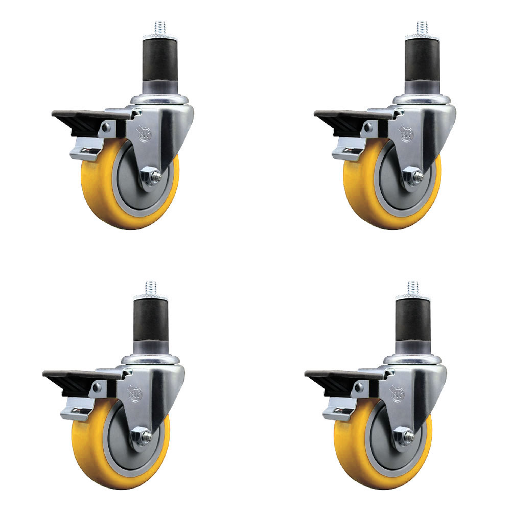 SCC-EX20S414-PPUB-YEL-PLB-158-4 Polyurethane Swivel Expanding Stem Caster with 4 in. Yellow Wheels & 1.63 in. Stems - Set of 4