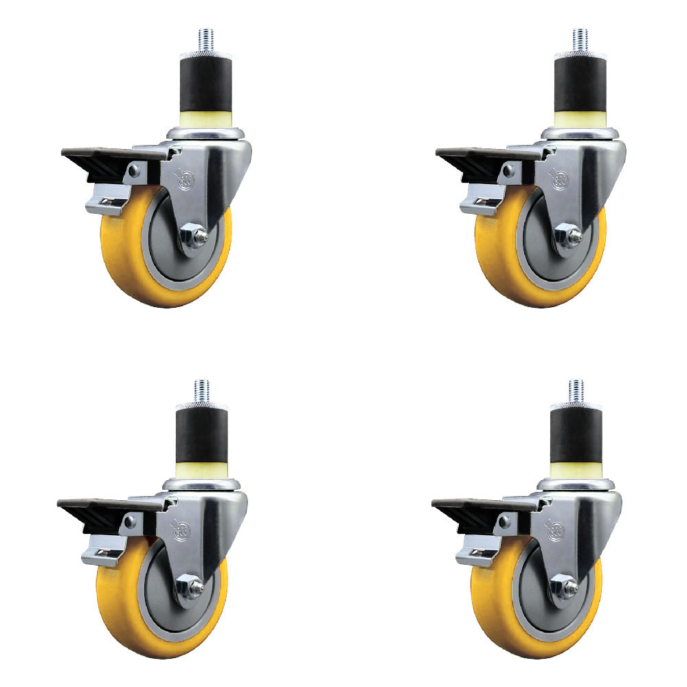 SCC-EX20S414-PPUB-YEL-PLB-178-4 Polyurethane Swivel Expanding Stem Caster with 4 in. Yellow Wheels & 1.87 in. Stems - Set of 4