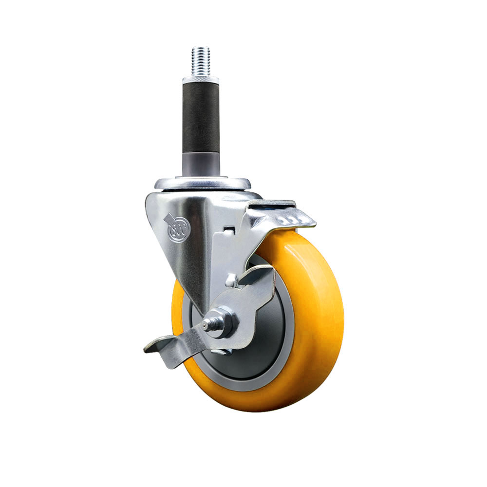 SCC-EX20S414-PPUB-YEL-TLB-1 Polyurethane Expanding Stem Swivel Caster with 4 in. Yellow Wheel & 1 in. Stem & Top Locking Brake