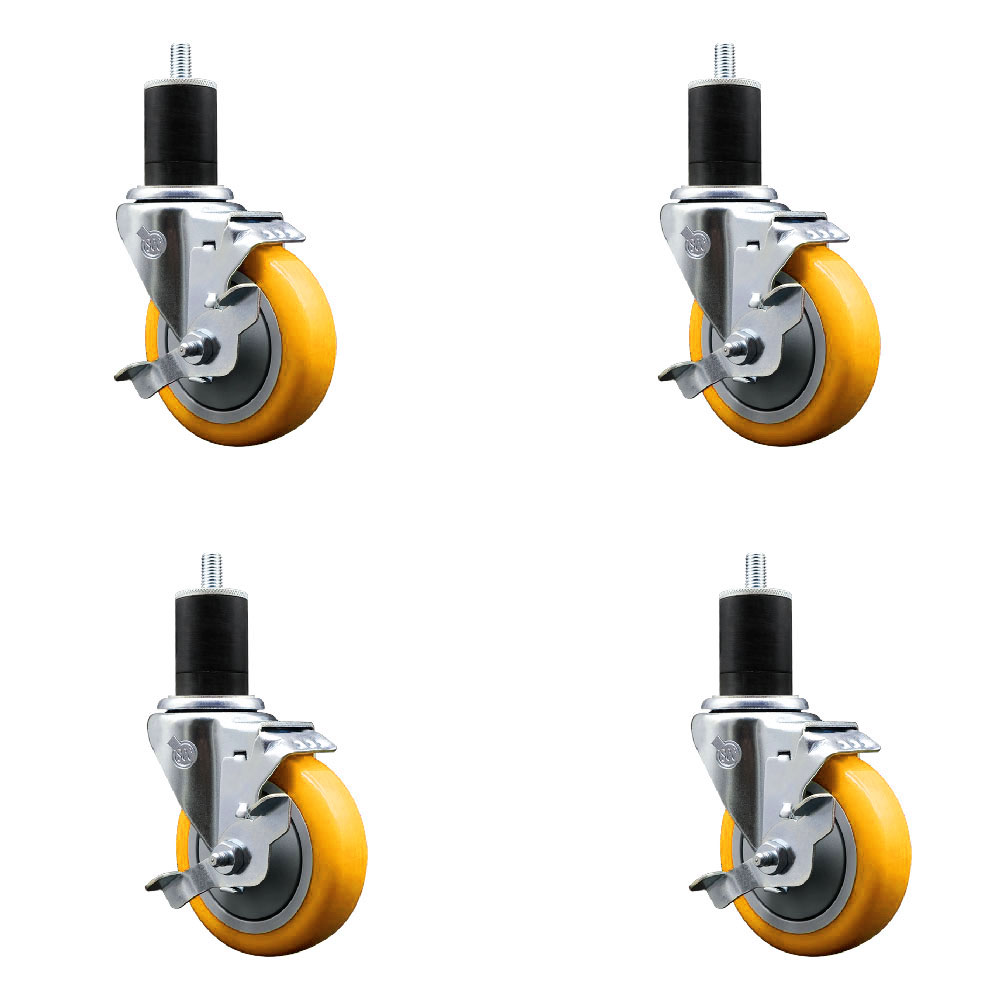 SCC-EX20S414-PPUB-YEL-TLB-134-4 Polyurethane Swivel Expanding Stem Caster with 4 in. Yellow Wheels & 1.75 in. Stems - Set of 4