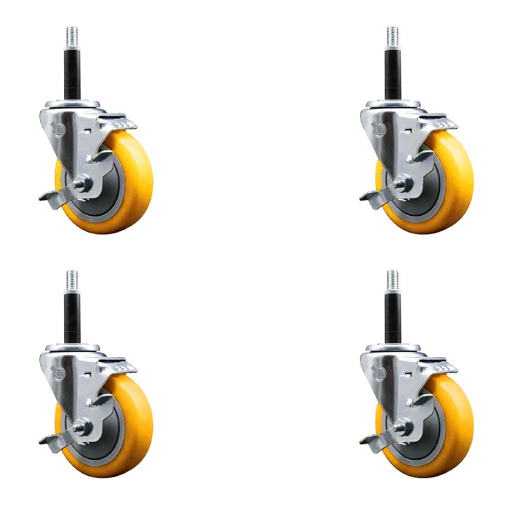 SCC-EX20S414-PPUB-YEL-TLB-34-4 Polyurethane Swivel Expanding Stem Caster with 4 in. Yellow Wheels & 0.75 in. Stems - Set of 4