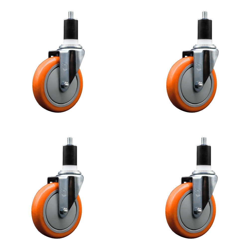 SCC-EX20S514-PPUB-ORG-112-4 Polyurethane Swivel Expanding Stem Caster with 5 in. Orange Wheels & 1.5 in. Stems - Set of 4