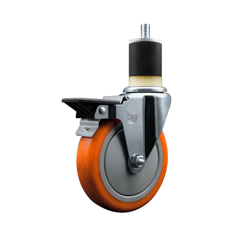 SCC-EX20S514-PPUB-ORG-PLB-178 Polyurethane Expanding Stem Swivel Caster with 5 in. Orange Wheel & 1.87 in. Stem & Posi Locking Brake