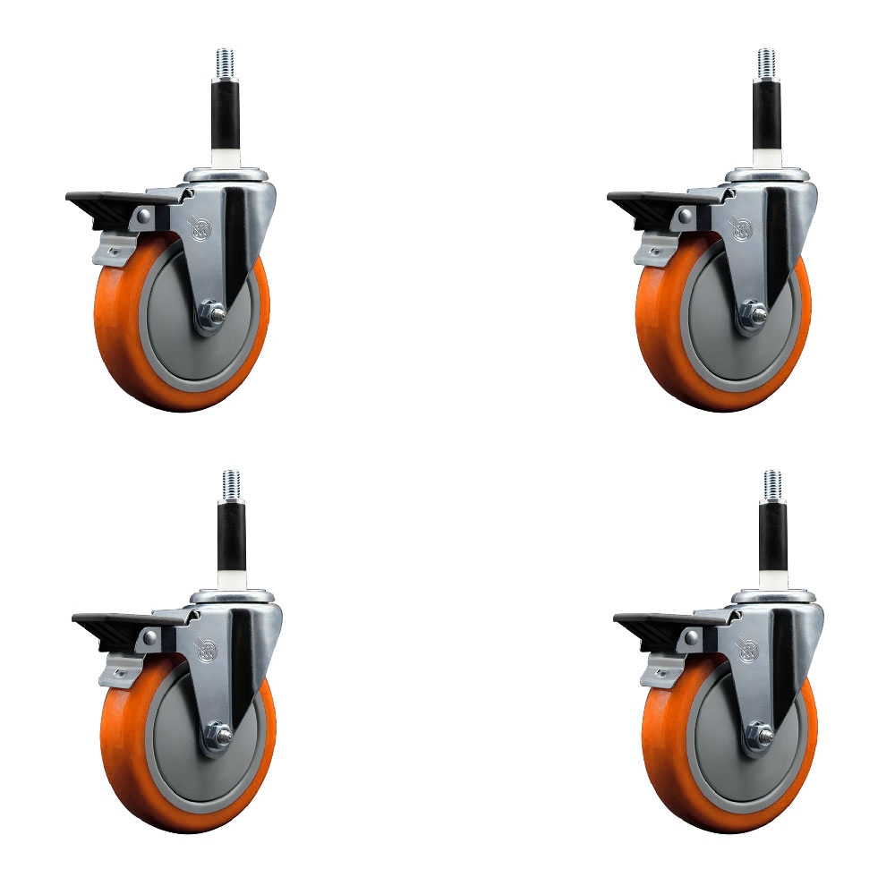 SCC-EX20S514-PPUB-ORG-PLB-78-4 Polyurethane Swivel Expanding Stem Caster with 5 in. Orange Wheels & 0.87 in. Stems - Set of 4